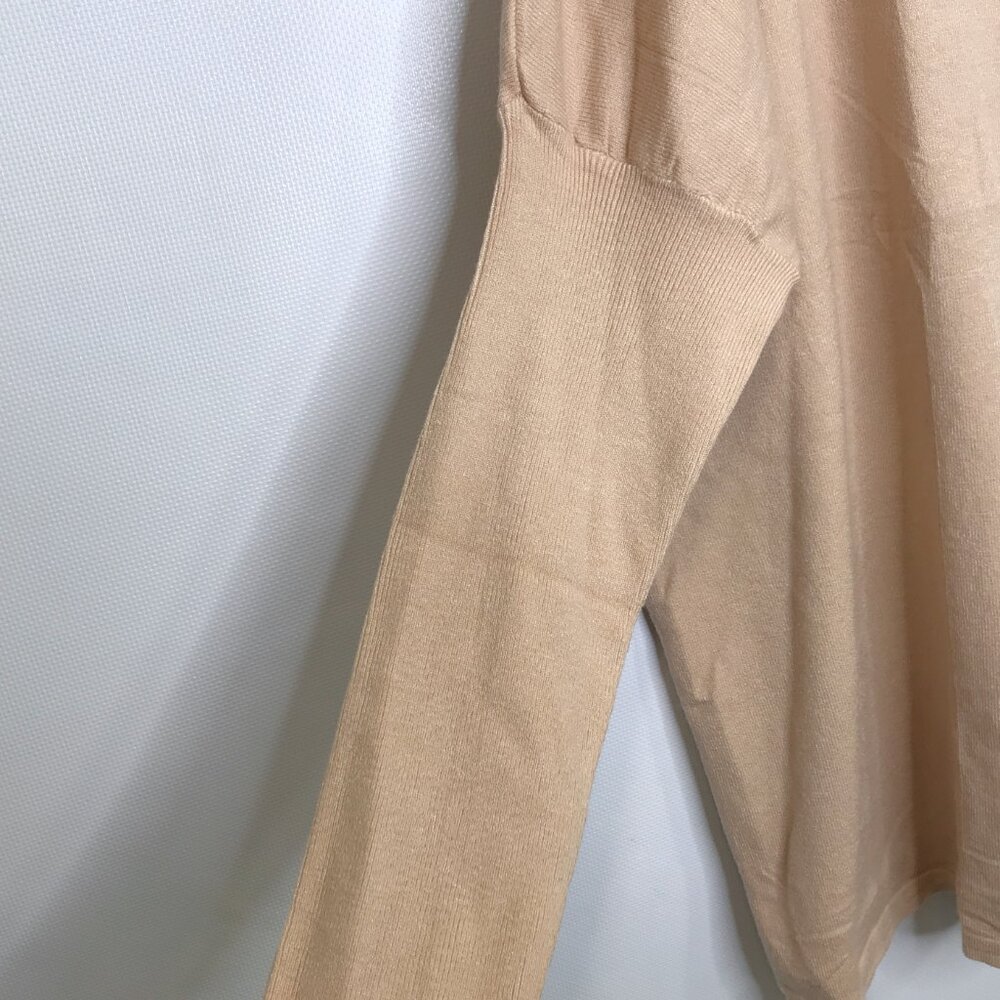 Oversize V Neck Sweater Bishop Sleeve Khaki Tan Women Sz M - Picture 8 of 10